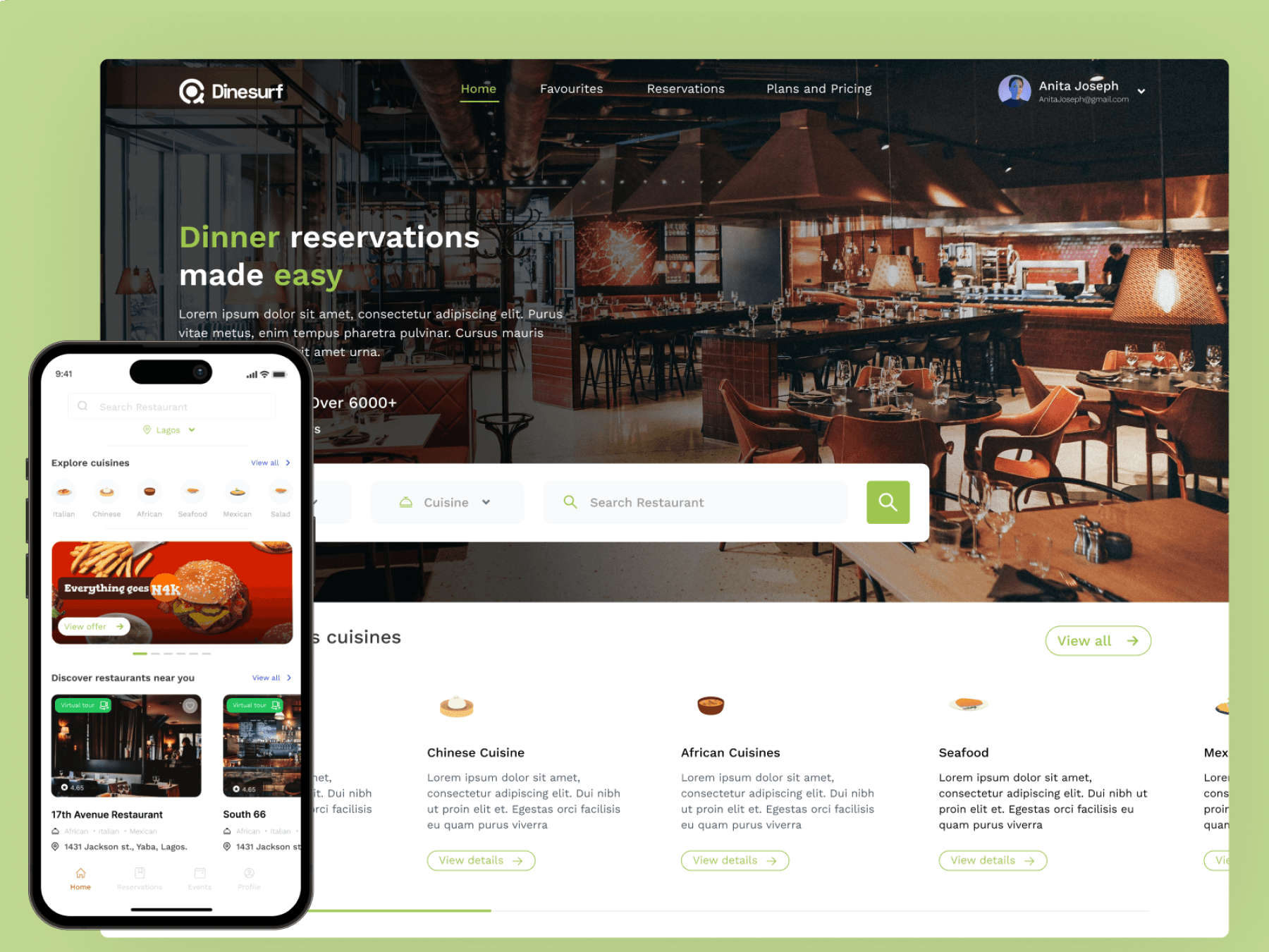 Dinesurf restaurant discovery preview